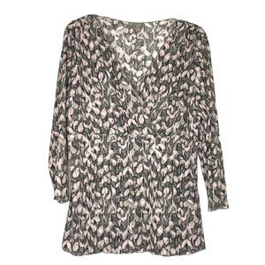 J. Jill Size L Faux Wrap Pink Gray Print 3/4 Sleeve V Neck lightweight Top